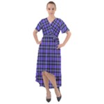 Blue Tartan Plaid 1 Front Wrap High Low Dress