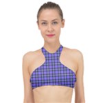 Blue Tartan Plaid 1 High Neck Bikini Top