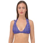 Blue Tartan Plaid 1 Double Strap Halter Bikini Top