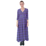 Blue Tartan Plaid 1 Button Up Maxi Dress