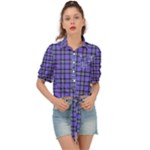 Blue Tartan Plaid 1 Tie Front Shirt 