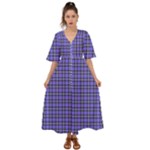 Blue Tartan Plaid 1 Kimono Sleeve Boho Dress