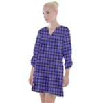 Blue Tartan Plaid 1 Open Neck Shift Dress