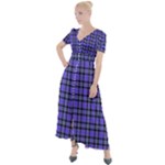 Blue Tartan Plaid 1 Button Up Short Sleeve Maxi Dress