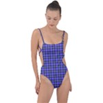 Blue Tartan Plaid 1 Tie Strap One Piece Swimsuit