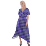 Blue Tartan Plaid 1 Cross Front Sharkbite Hem Maxi Dress