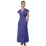 Blue Tartan Plaid 1 Flutter Sleeve Maxi Dress