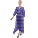 Blue Tartan Plaid 1 Quarter Sleeve Wrap Front Maxi Dress