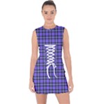 Blue Tartan Plaid 1 Lace Up Front Bodycon Dress