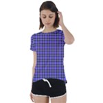 Blue Tartan Plaid 1 Short Sleeve Open Back T-Shirt