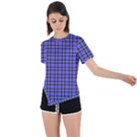 Blue Tartan Plaid 1 Asymmetrical Short Sleeve Sports T-Shirt