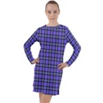 Blue Tartan Plaid 1 Long Sleeve Hoodie Dress