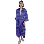 Blue Tartan Plaid 1 Maxi Satin Kimono