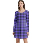 Blue Tartan Plaid 1 Long Sleeve Velour Skater Dress