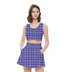 Blue Tartan Plaid 1 Women s Crop Top Pleated Skater Rave Skirt