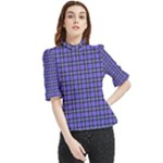 Blue Tartan Plaid 1 Frill Neck Blouse