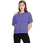 Blue Tartan Plaid 1 One Shoulder Cut Out T-Shirt