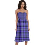 Blue Tartan Plaid 1 Knee-Length Strapless Bra Top Dress