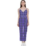 Blue Tartan Plaid 1 V-Neck Camisole Jumpsuit