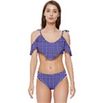 Blue Tartan Plaid 1 Ruffle Edge Tie Up Bikini Set	