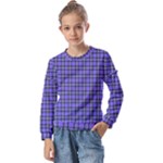 Blue Tartan Plaid 1 Kids  Long Sleeve T-Shirt with Frill 