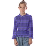 Blue Tartan Plaid 1 Kids  Frill Detail T-Shirt