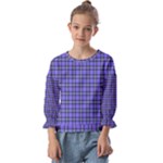 Blue Tartan Plaid 1 Kids  Cuff Sleeve Top