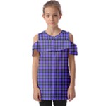 Blue Tartan Plaid 1 Fold Over Open Sleeve Top