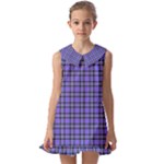 Blue Tartan Plaid 1 Kids  Pilgrim Collar Ruffle Hem Dress