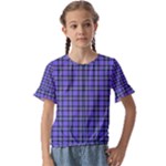 Blue Tartan Plaid 1 Kids  Cuff Sleeve Scrunch Bottom T-Shirt