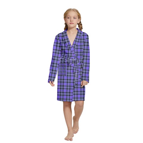 Blue Tartan Plaid 1 Kids  Long Sleeve Velvet Lounge Robe from ArtsNow.com