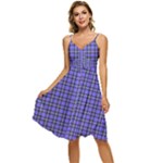 Blue Tartan Plaid 1 Sleeveless Tie Front Chiffon Dress