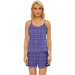 Blue Tartan Plaid 1 Satin Pajama Short Set