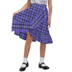 Blue Tartan Plaid 1 Kids  Ruffle Flared Wrap Midi Skirt