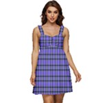 Blue Tartan Plaid 1 Ruffle Strap Babydoll Chiffon Dress