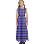 Blue Tartan Plaid 1 Kids  Satin Sleeveless Maxi Dress