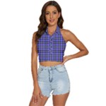 Blue Tartan Plaid 1 Backless Halter Cami Shirt