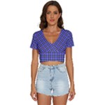 Blue Tartan Plaid 1 V-Neck Crop Top