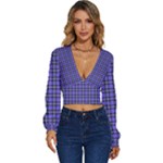 Blue Tartan Plaid 1 Long Sleeve Deep-V Velour Top