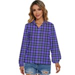 Blue Tartan Plaid 1 Women s Long Sleeve Button Up Shirt