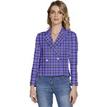 Blue Tartan Plaid 1 Women s Long Sleeve Revers Collar Cropped Jacket