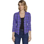 Blue Tartan Plaid 1 Women s Casual 3/4 Sleeve Spring Jacket