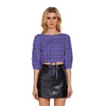 Blue Tartan Plaid 1 Mid Sleeve Drawstring Hem Top