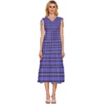 Blue Tartan Plaid 1 V-Neck Drawstring Shoulder Sleeveless Maxi Dress