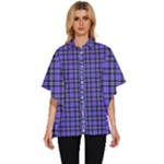 Blue Tartan Plaid 1 Women s Batwing Button Up Shirt