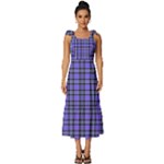 Blue Tartan Plaid 1 Tie-Strap Tiered Midi Chiffon Dress