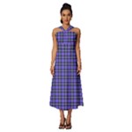 Blue Tartan Plaid 1 Sleeveless Cross Front Cocktail Midi Chiffon Dress