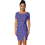 Blue Tartan Plaid 1 Fitted Knot Split End Bodycon Dress