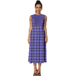 Blue Tartan Plaid 1 Sleeveless Round Neck Midi Dress