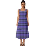 Blue Tartan Plaid 1 Square Neckline Tiered Midi Dress